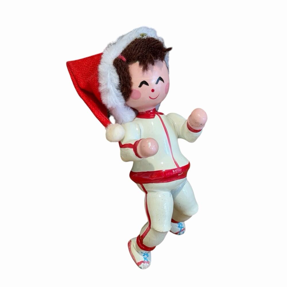 Vintage Kurt S Adler 1984 Girl in Santa Hat Ornament Wood Taiwan AB-4